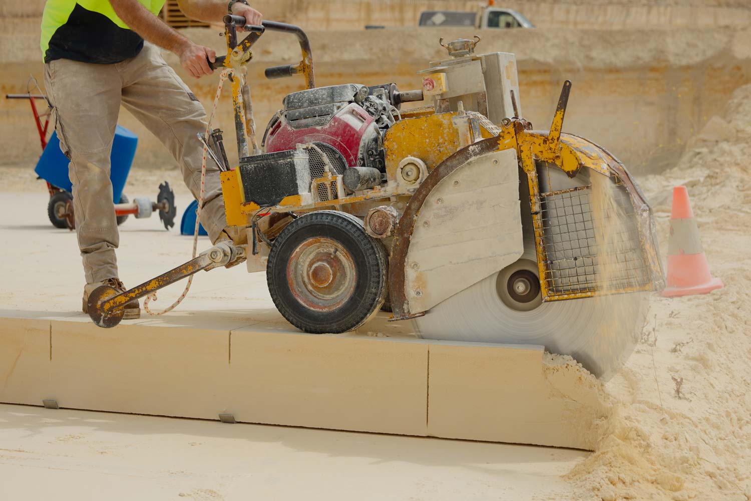 Limestone blocks being cut from the quarry