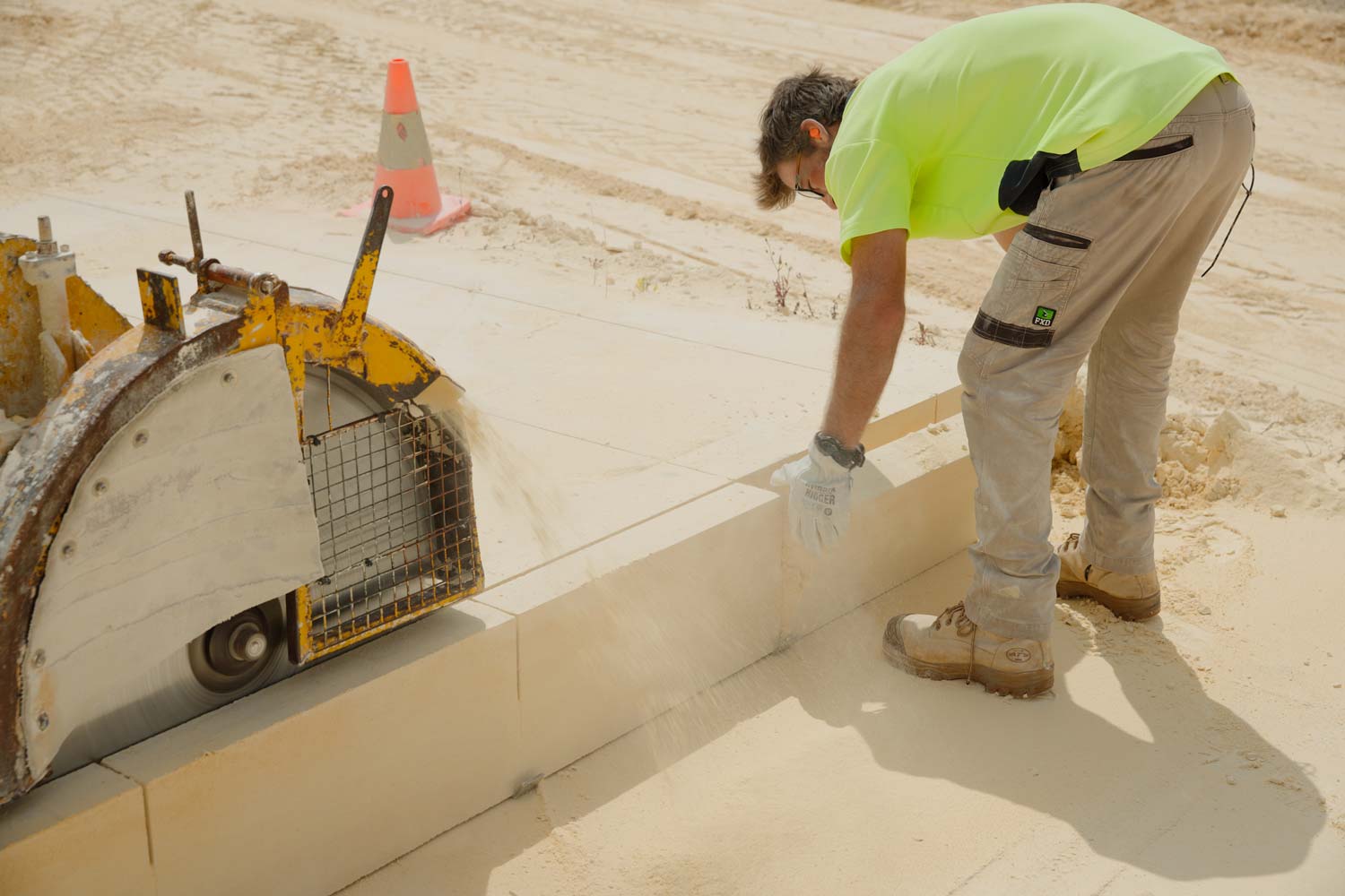 Limestone blocks being cut from the quarry